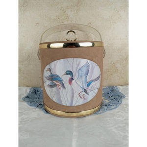 Vintage Ice Bucket Tan Padded Flying Mallard Ducks by Norman R Wamer 8"